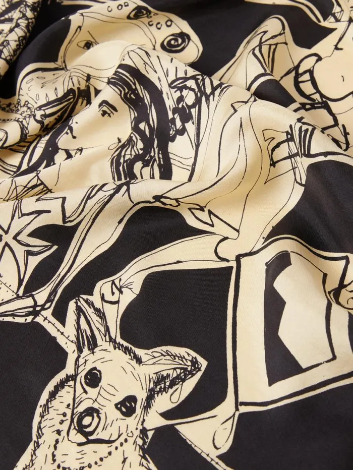 Kings and Queens Silk Scarf Monochrome Women Jigsaw Ponchos and Scarves