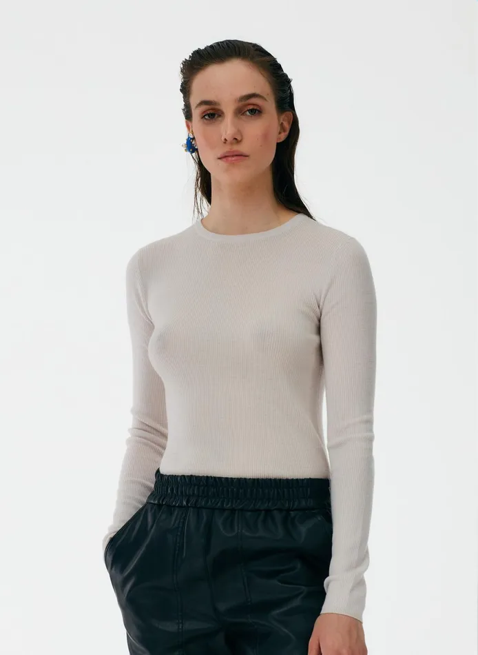 Knitwear and Sweatshirts Women Tibi Feather Weight Ribbed Crewneck Pullover Sweater