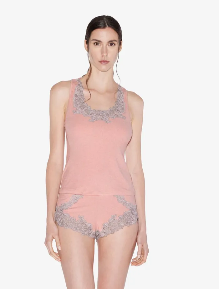 La Perla Cashmere Blend Ribbed Sleep Shorts In Blush Clay With Frastaglio Women Pajamas