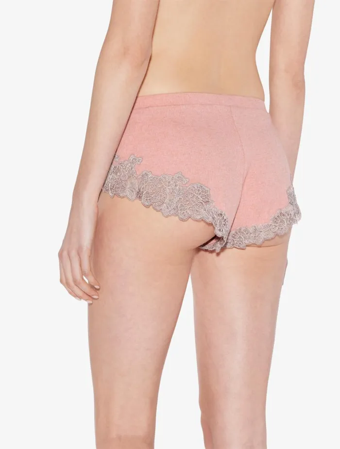 La Perla Cashmere Blend Ribbed Sleep Shorts In Blush Clay With Frastaglio Women Pajamas