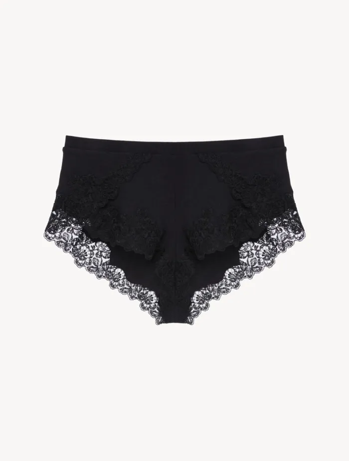 La Perla Cashmere Blend Ribbed Sleep Shorts In Onyx With Frastaglio Women Pajamas