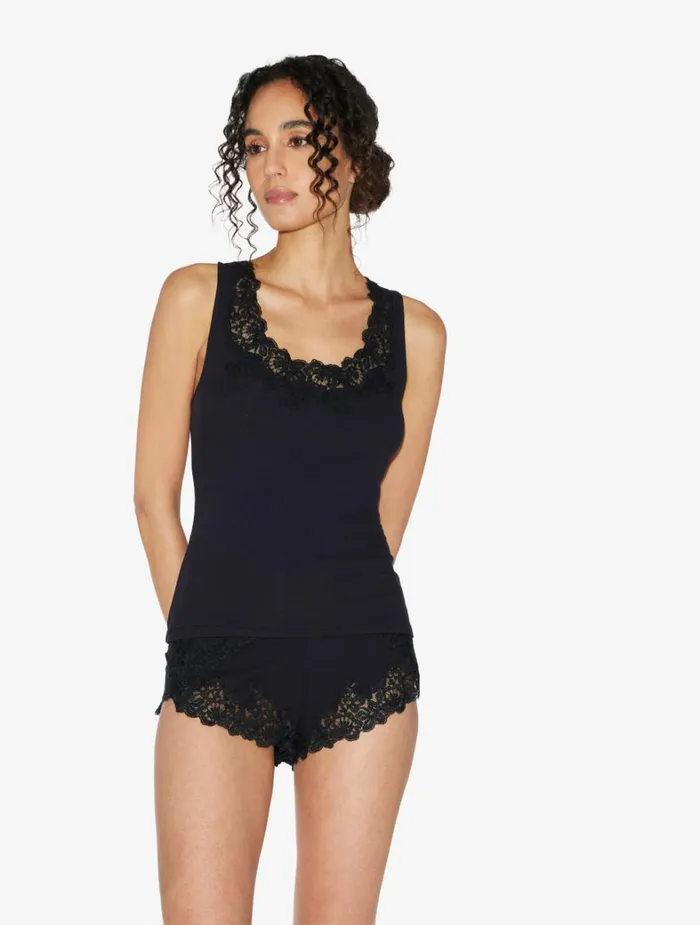 La Perla Cashmere Blend Ribbed Sleep Shorts In Onyx With Frastaglio Women Pajamas