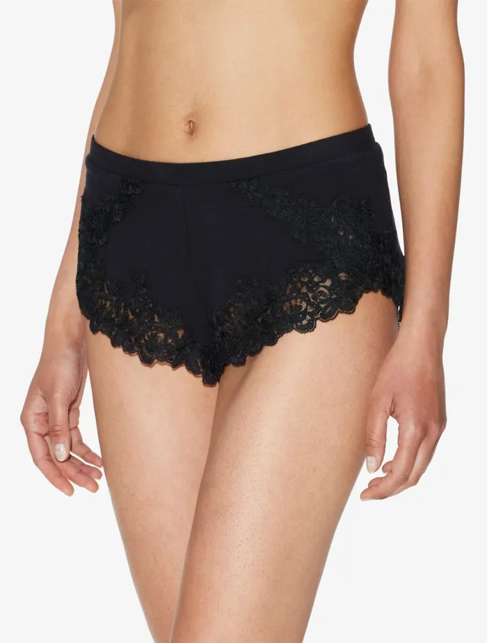 La Perla Cashmere Blend Ribbed Sleep Shorts In Onyx With Frastaglio Women Pajamas