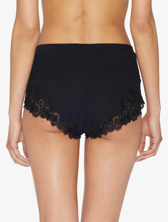 La Perla Cashmere Blend Ribbed Sleep Shorts In Onyx With Frastaglio Women Pajamas
