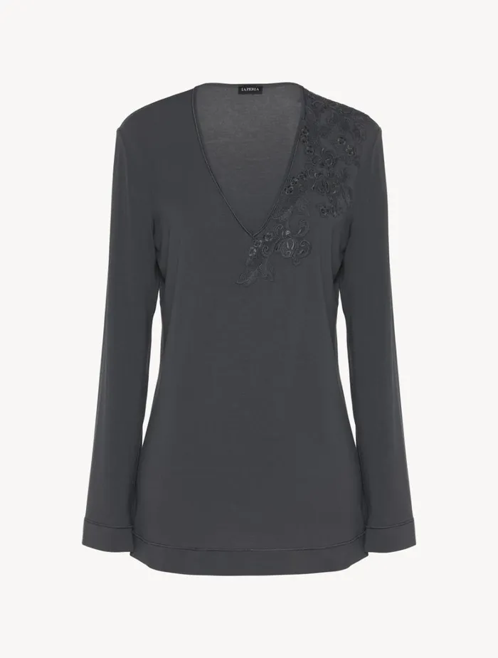 La Perla Longsleeved Top In Charcoal Grey Modal Women Camisoles