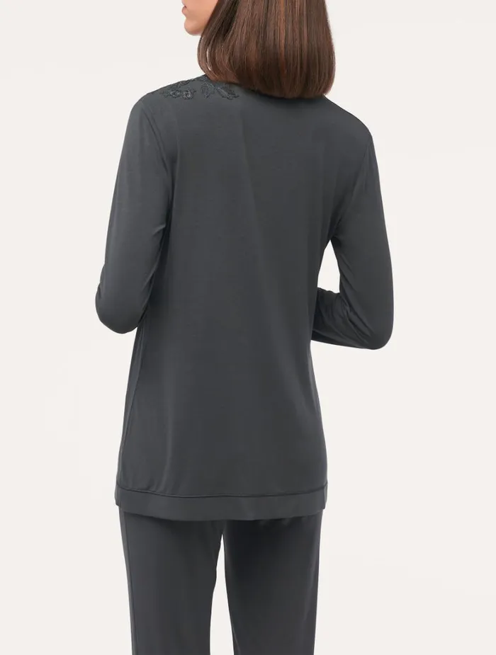 La Perla Longsleeved Top In Charcoal Grey Modal Women Camisoles