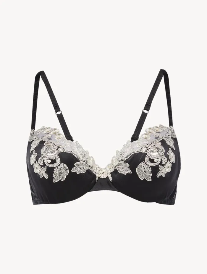 La Perla Luxury Black Silk Underwired Bra With Ivory Frastaglio Women Underwired