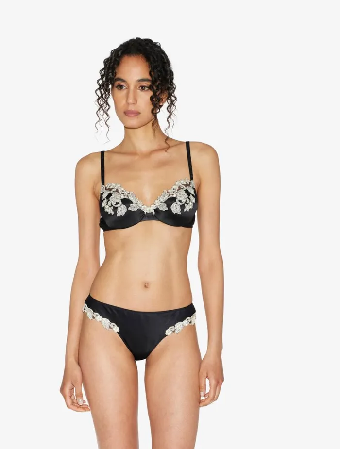 La Perla Luxury Black Silk Underwired Bra With Ivory Frastaglio Women Underwired