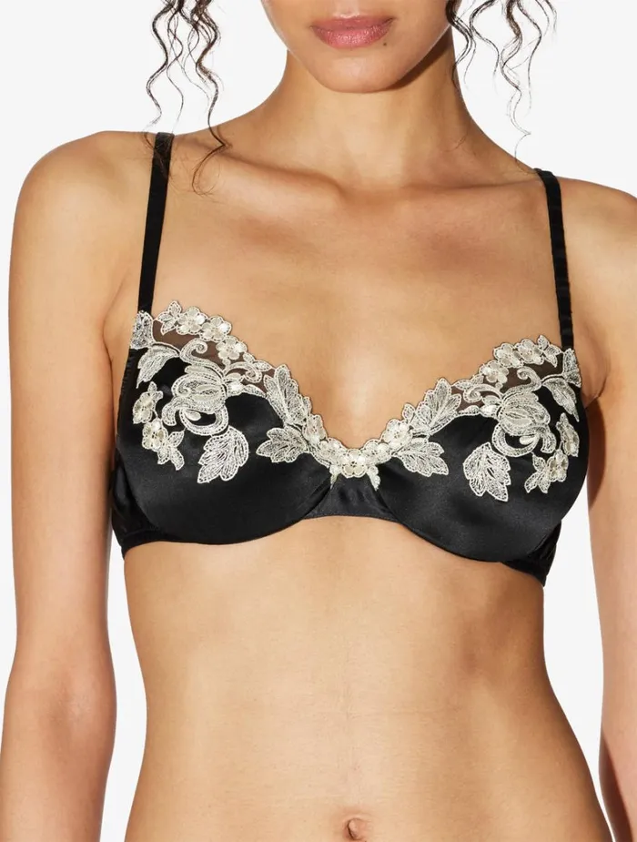 La Perla Luxury Black Silk Underwired Bra With Ivory Frastaglio Women Underwired