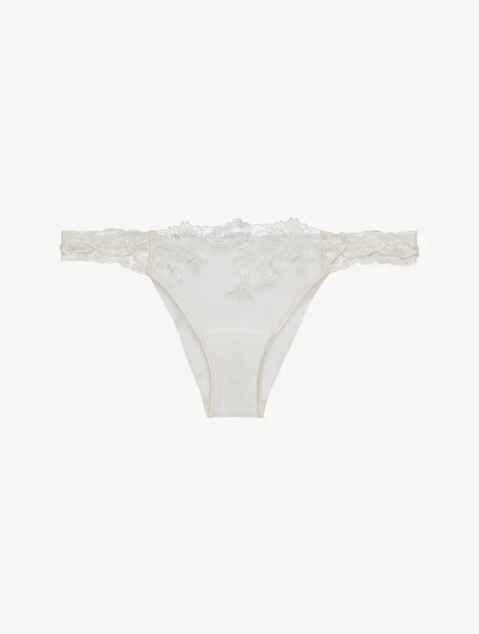 La Perla Luxury OffWhite Lycra Brazilian Panties With Tulle Women Brazilian