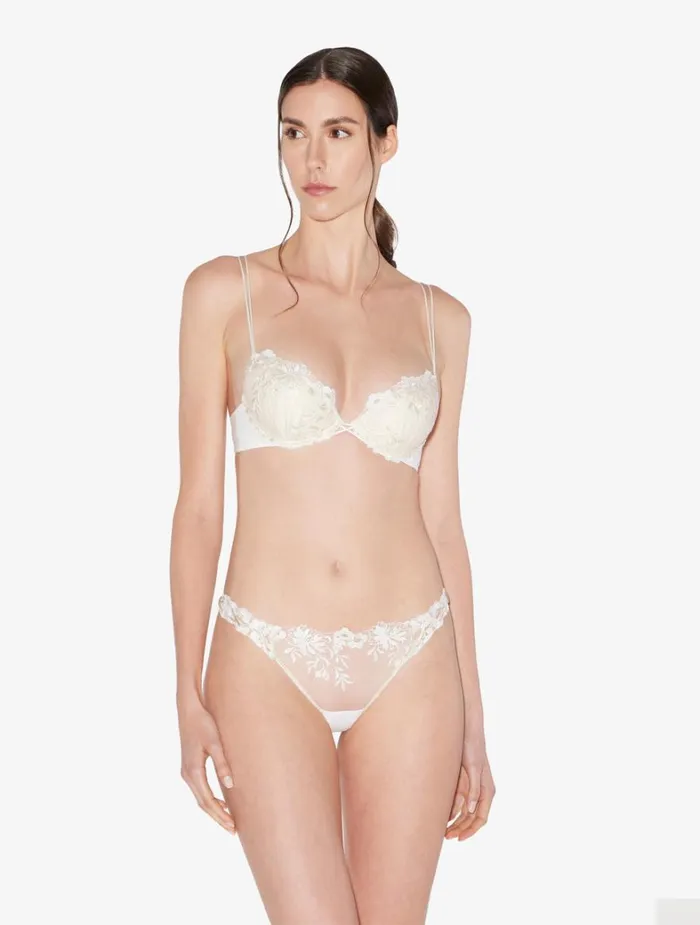 La Perla Luxury OffWhite Lycra Brazilian Panties With Tulle Women Brazilian