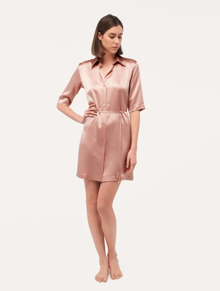La Perla Luxury Silk Long Shirt In Powder Pink Women Silk Sleepwear