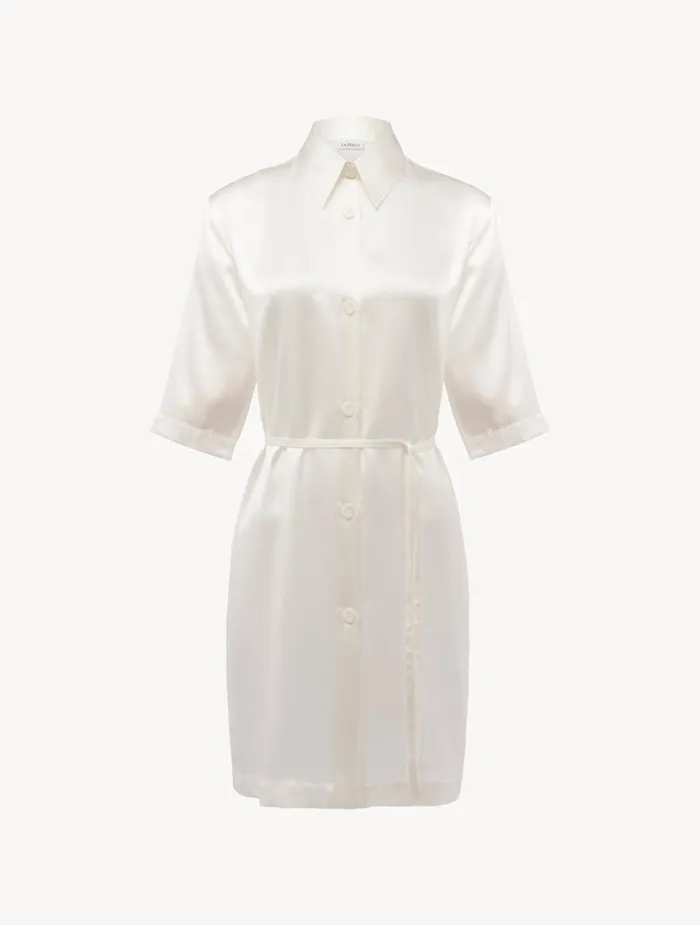 La Perla Luxury Silk Long Shirt In White Women Silk Sleepwear