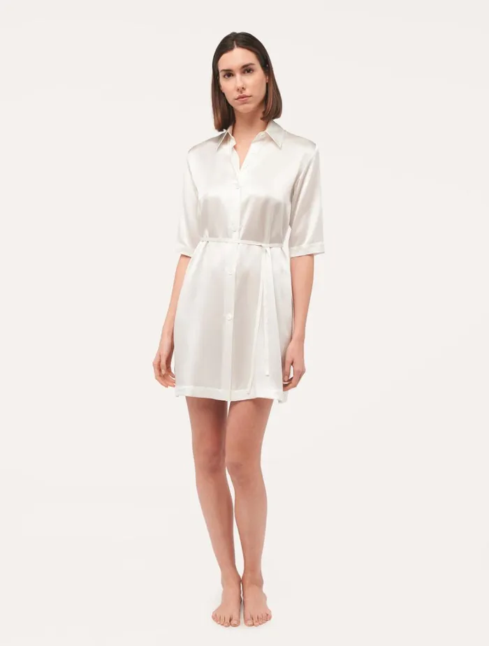 La Perla Luxury Silk Long Shirt In White Women Silk Sleepwear