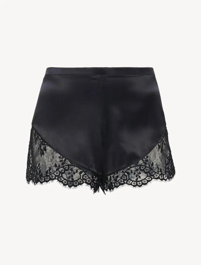 La Perla Luxury Silk Pajama Shorts In Black With Lace Trim Women Pajamas