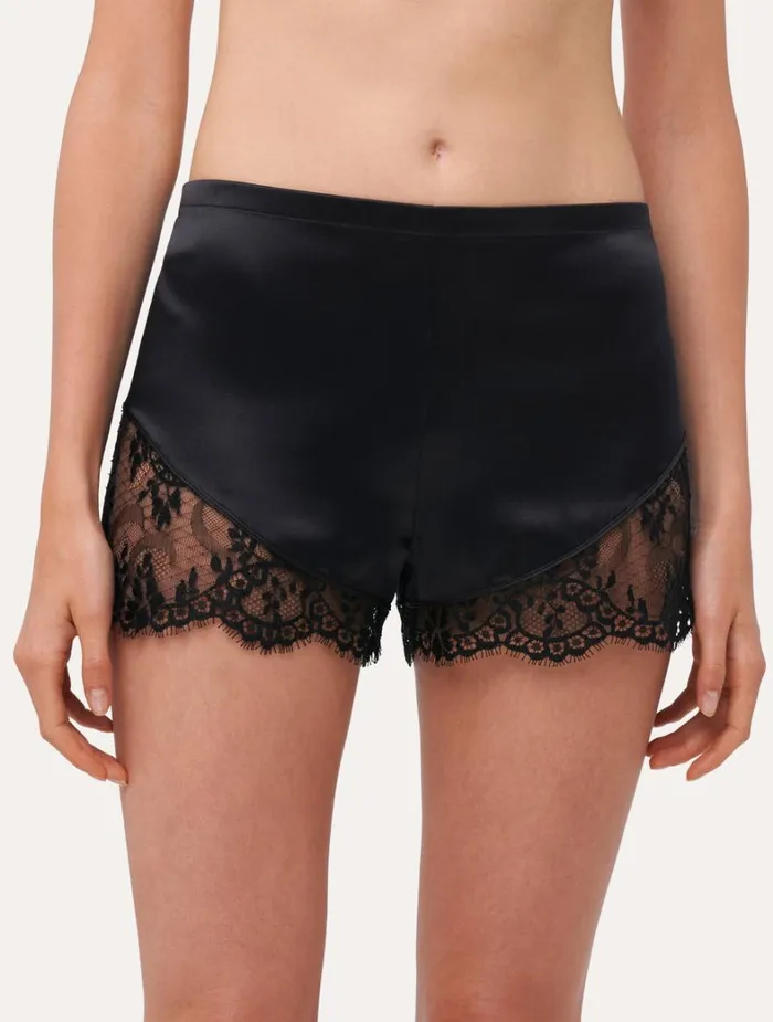 La Perla Luxury Silk Pajama Shorts In Black With Lace Trim Women Pajamas