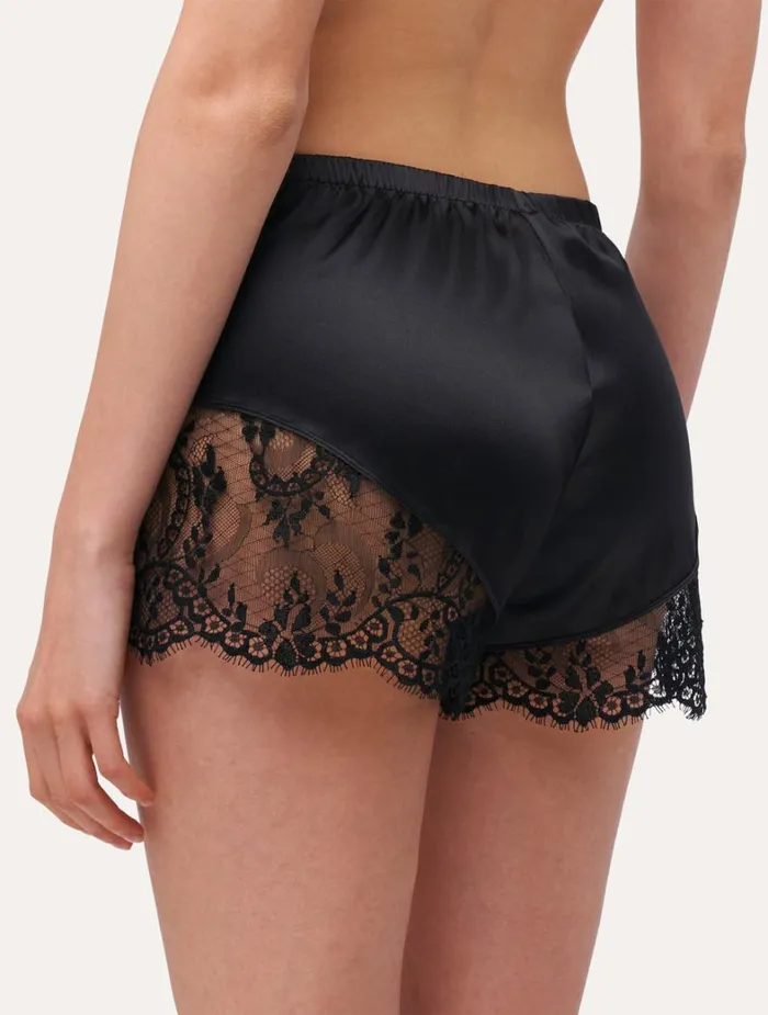 La Perla Luxury Silk Pajama Shorts In Black With Lace Trim Women Pajamas