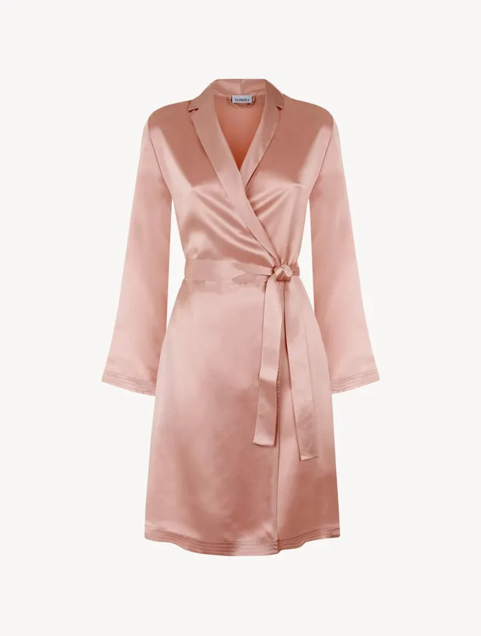 La Perla Luxury Silk Short Robe In Powder Pink Women Loungewear