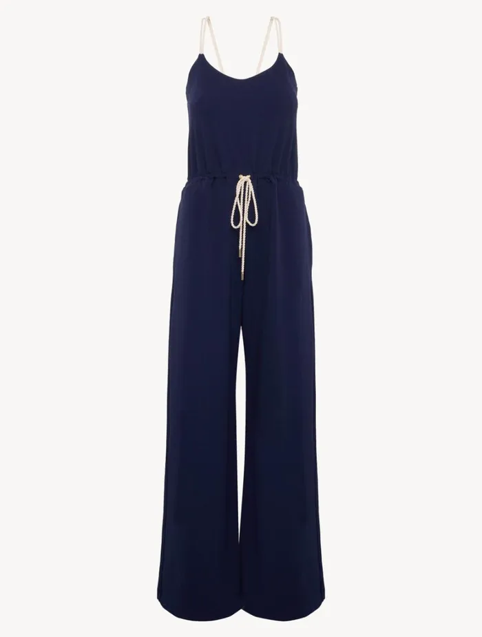 La Perla Monogram Jumpsuit In Navy Women Beach Coverups