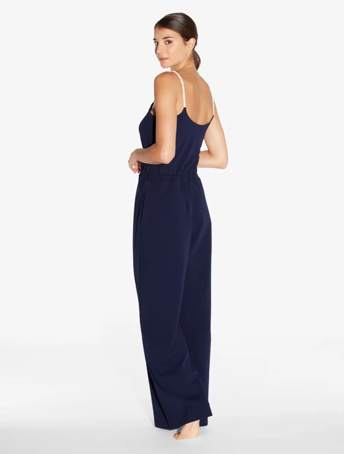 La Perla Monogram Jumpsuit In Navy Women Beach Coverups