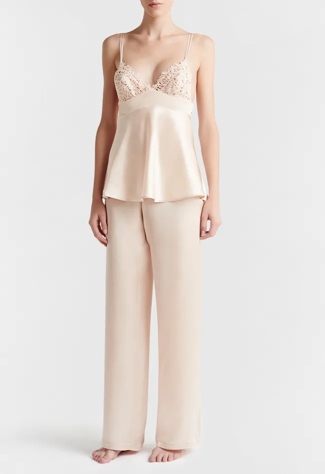 La Perla Rose Beige Silk Camisole With Macrame Women Camisoles