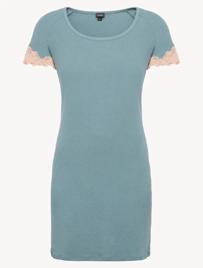 La Perla Short Cashmere Blend Ribbed Nightgown In Sleepy Dream With Frastaglio Women Pajamas