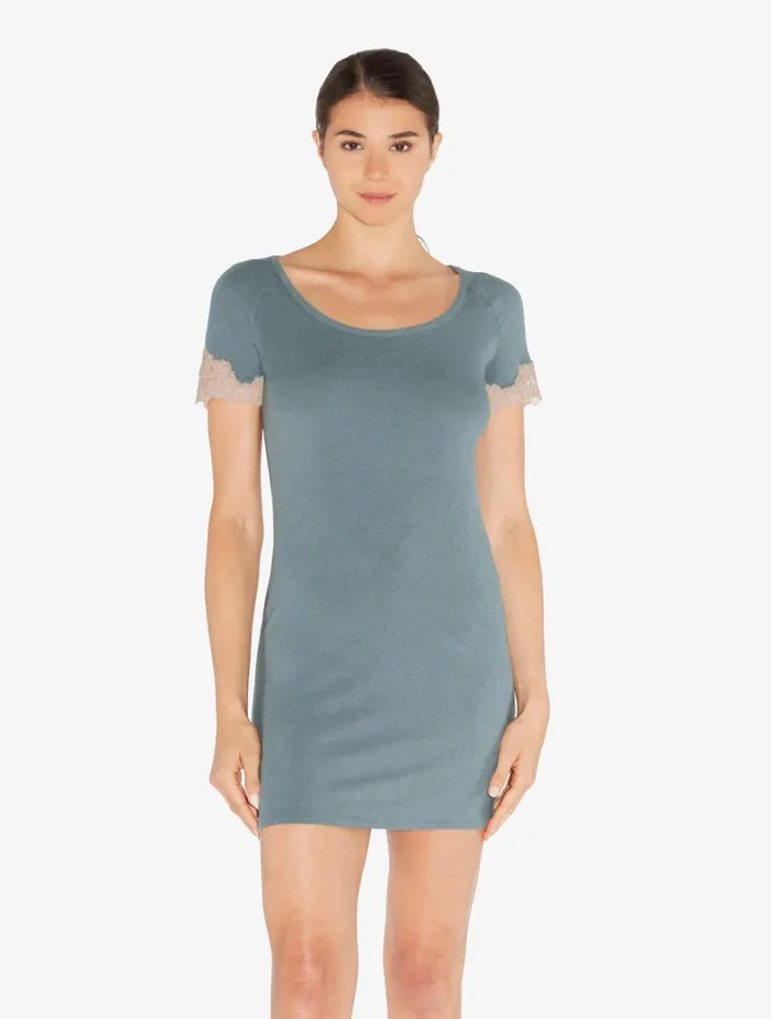 La Perla Short Cashmere Blend Ribbed Nightgown In Sleepy Dream With Frastaglio Women Pajamas