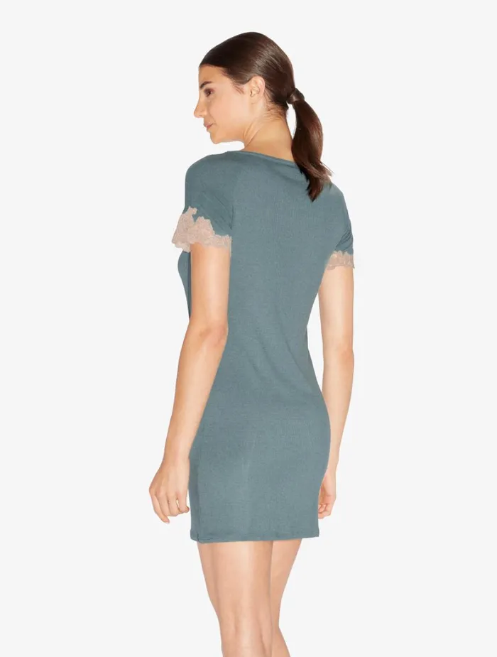 La Perla Short Cashmere Blend Ribbed Nightgown In Sleepy Dream With Frastaglio Women Pajamas