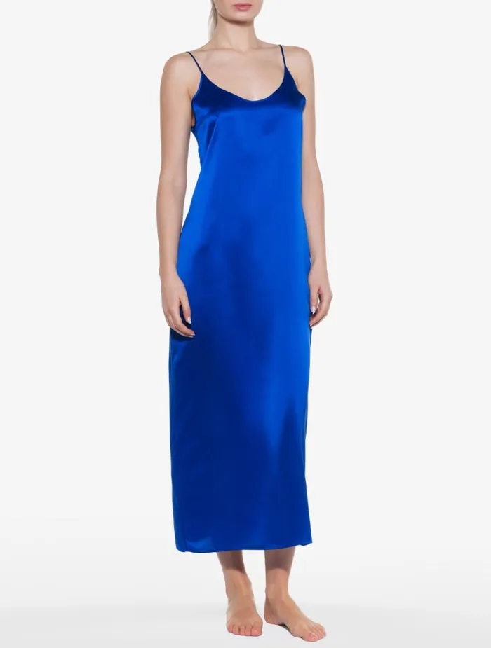 La Perla Silk Long Slip In Electric Blue Women Slips and Dresses