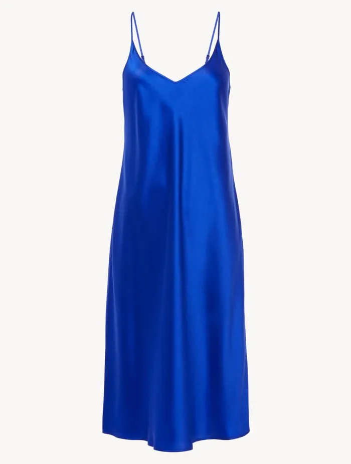 La Perla Silk Midi Nightgown In Electric Blue Women Slips and Dresses