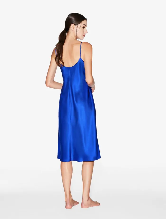 La Perla Silk Midi Nightgown In Electric Blue Women Slips and Dresses