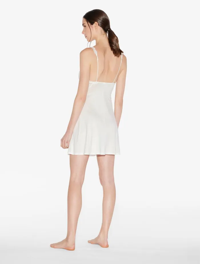 La Perla Slip Dress In Offwhite Modal With Embroidered Tulle Women Slips and Dresses