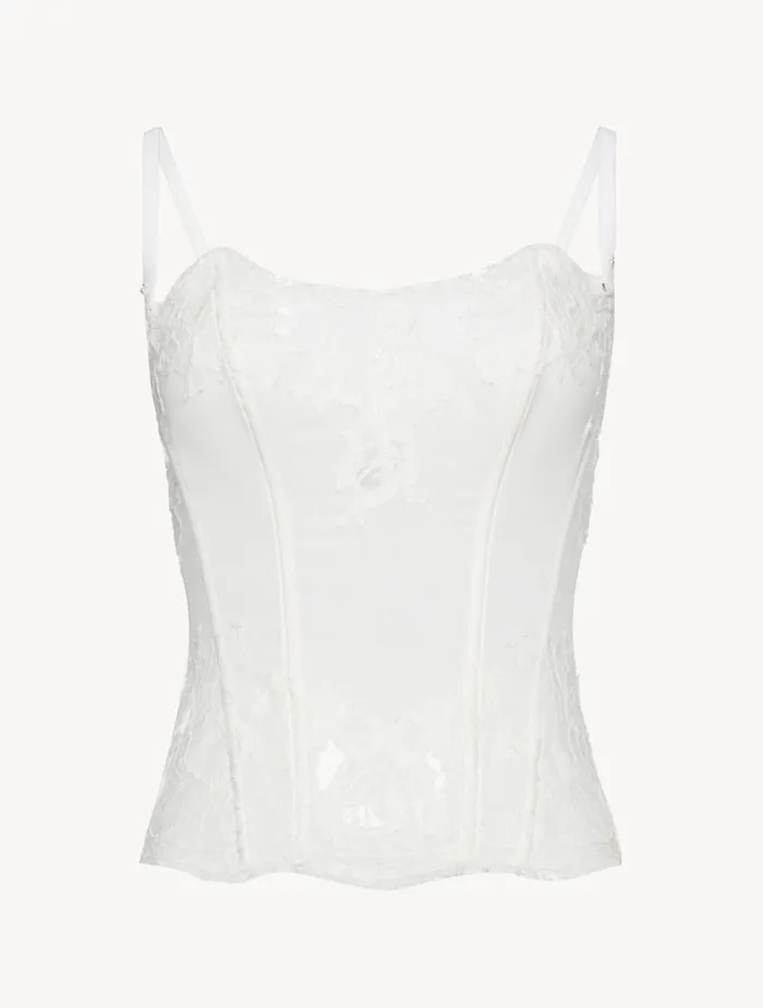 La Perla Soft Corset In Off White With Cotton Leavers Lace Women Bodysuits and Bustiers