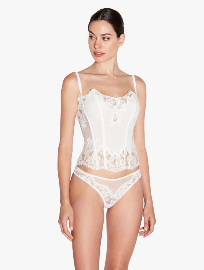 La Perla Soft Corset In Off White With Cotton Leavers Lace Women Bodysuits and Bustiers