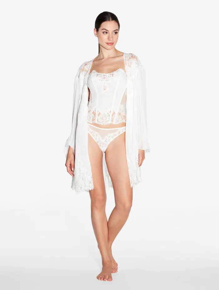 La Perla Soft Corset In Off White With Cotton Leavers Lace Women Bodysuits and Bustiers