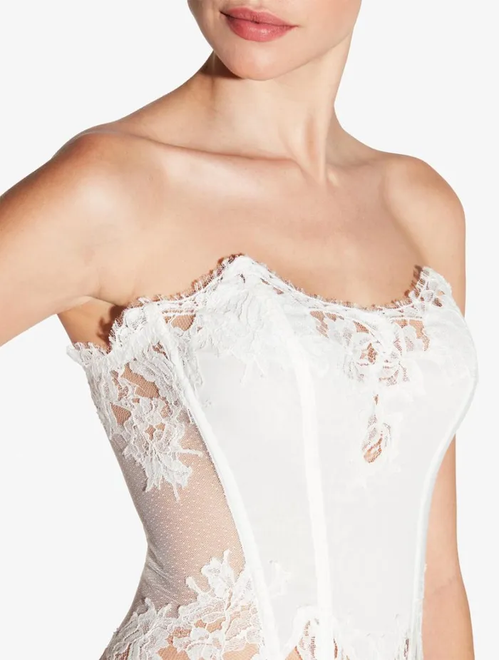 La Perla Soft Corset In Off White With Cotton Leavers Lace Women Bodysuits and Bustiers