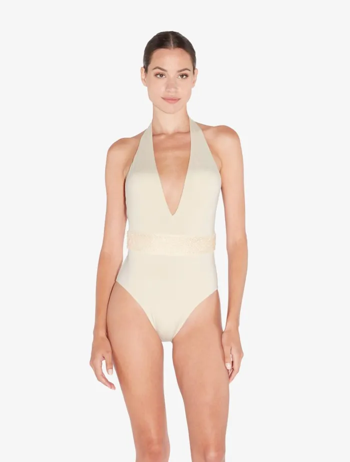 La Perla Swimsuit In Champagne With Beading Women OnePiece Bathing Suits