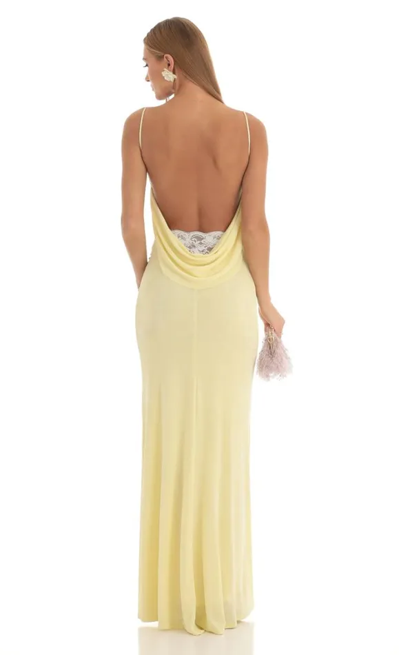 Lace Open Back Maxi Dress Yellow Women LUCY IN THE SKY Maxi Dresses