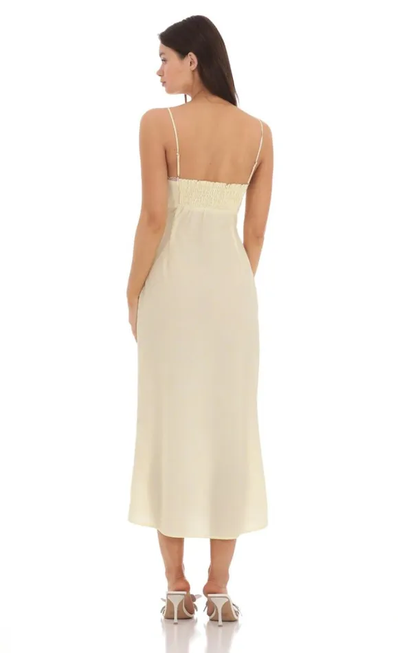 Lace Trim Front Tie Midi Dress Yellow Women LUCY IN THE SKY Midi Dresses Lace Trim Front Tie Midi Dress Yellow Women LUCY IN THE SKY Midi Dresses