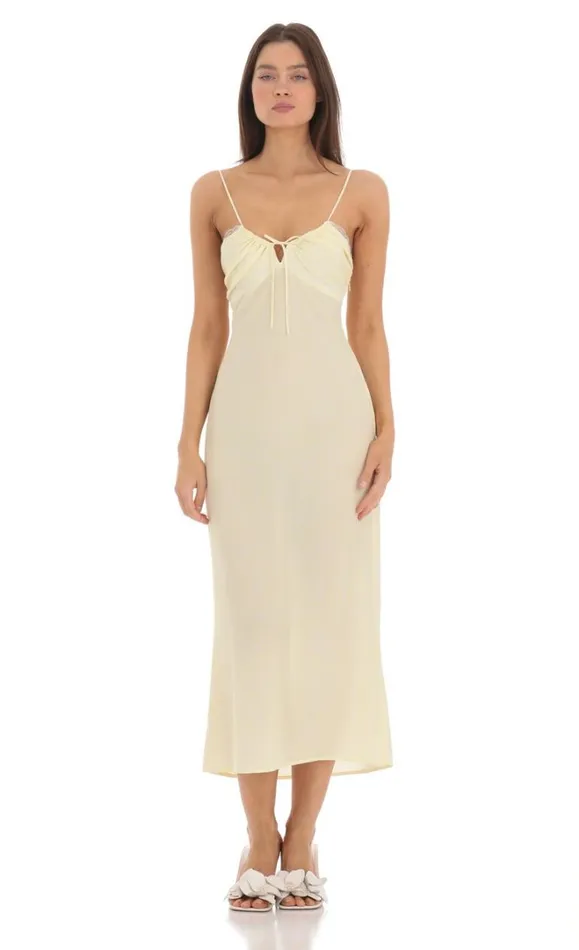 Lace Trim Front Tie Midi Dress Yellow Women LUCY IN THE SKY Midi Dresses Lace Trim Front Tie Midi Dress Yellow Women LUCY IN THE SKY Midi Dresses