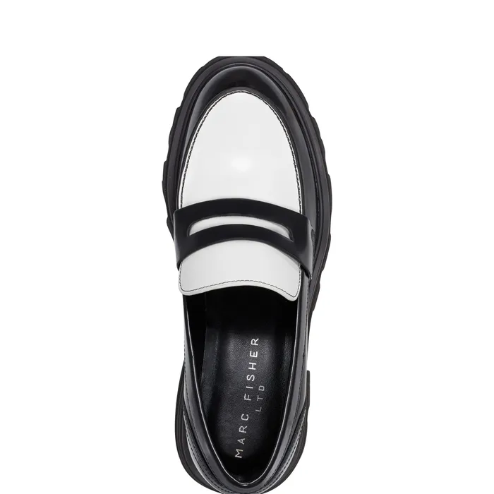 Latika Lug Sole Loafer Black and White Women Loafers and Flats Marc Fisher