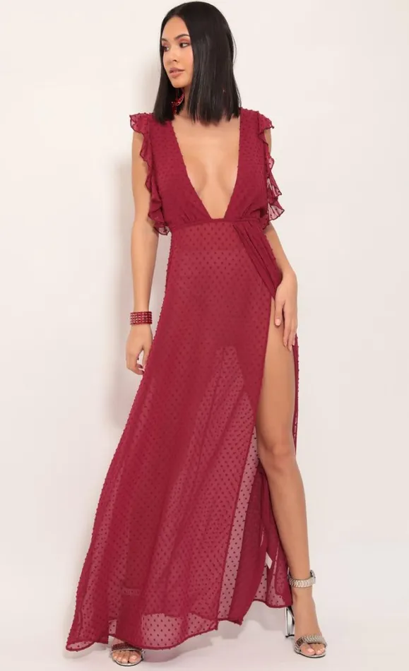 Layla Ruffle Chiffon Maxi Ruby Dots Women LUCY IN THE SKY Maxi Dresses
