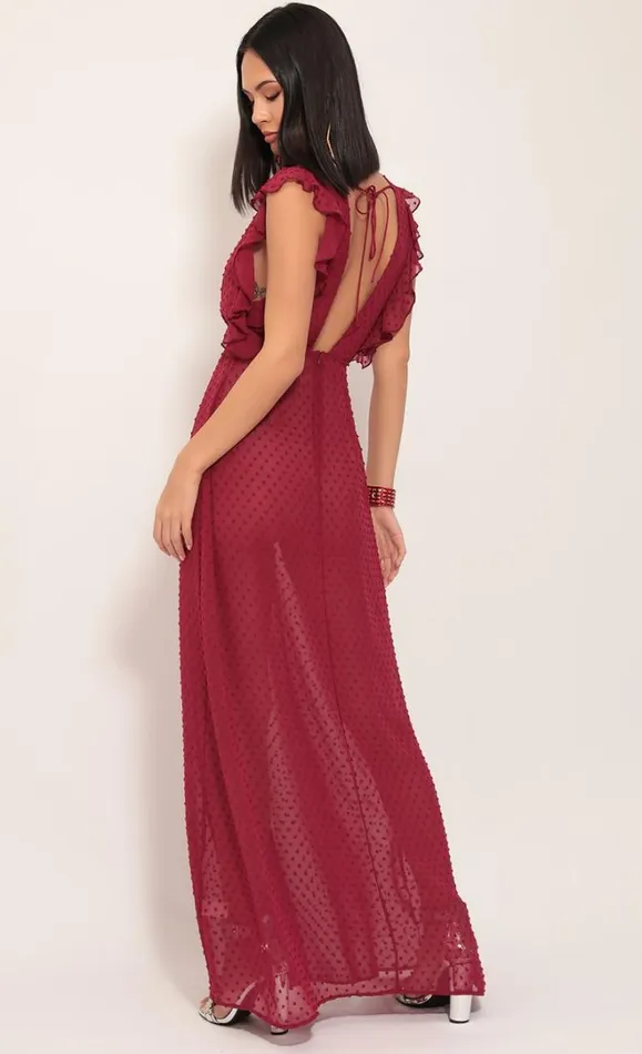 Layla Ruffle Chiffon Maxi Ruby Dots Women LUCY IN THE SKY Maxi Dresses