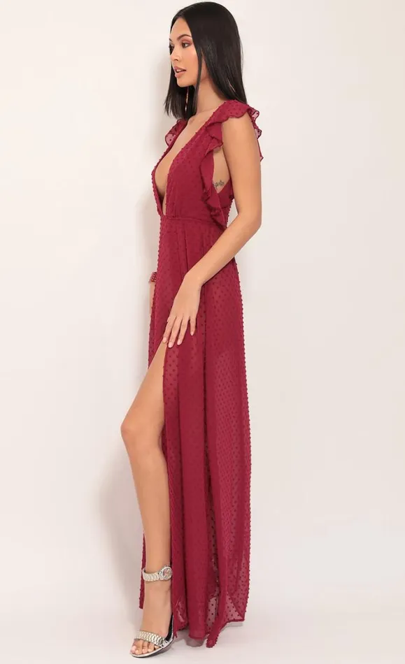 Layla Ruffle Chiffon Maxi Ruby Dots Women LUCY IN THE SKY Maxi Dresses