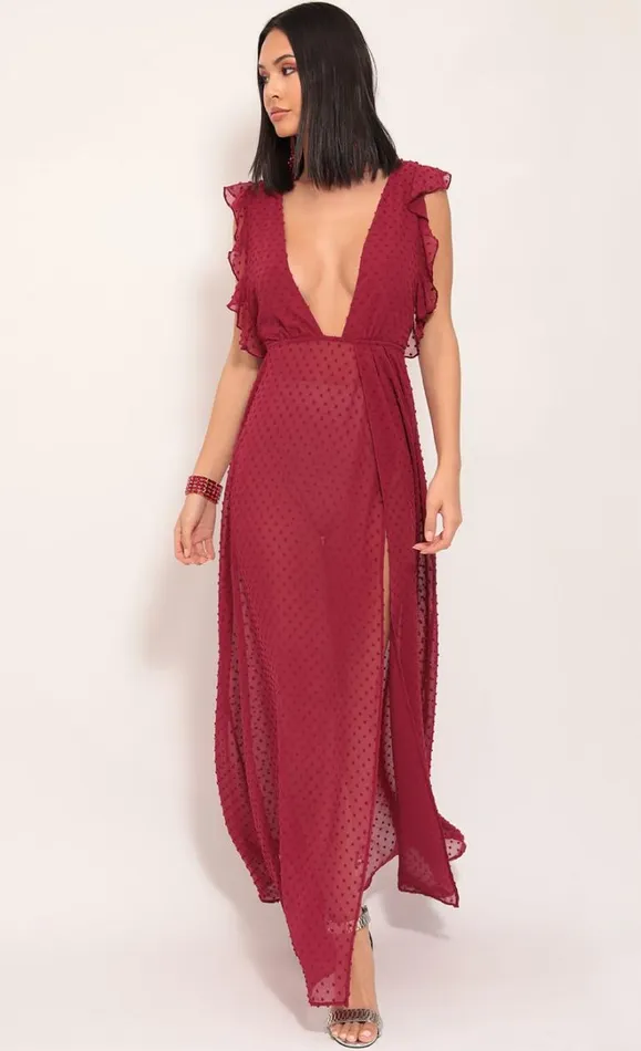 Layla Ruffle Chiffon Maxi Ruby Dots Women LUCY IN THE SKY Maxi Dresses