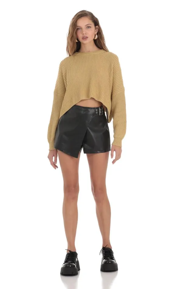 Leather Buckle Shorts Black Women LUCY IN THE SKY Shorts