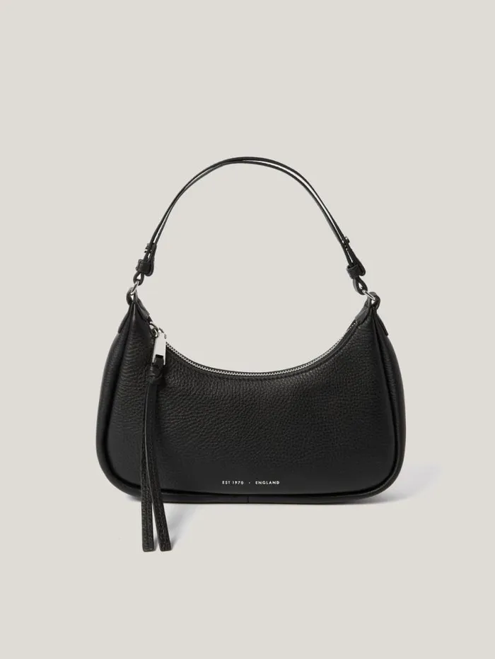 Leather Crescent Shoulder Bag Black Women Jigsaw Leather