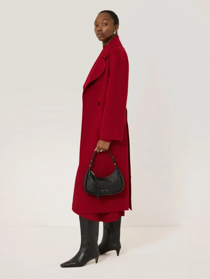 Leather Crescent Shoulder Bag Black Women Jigsaw Leather
