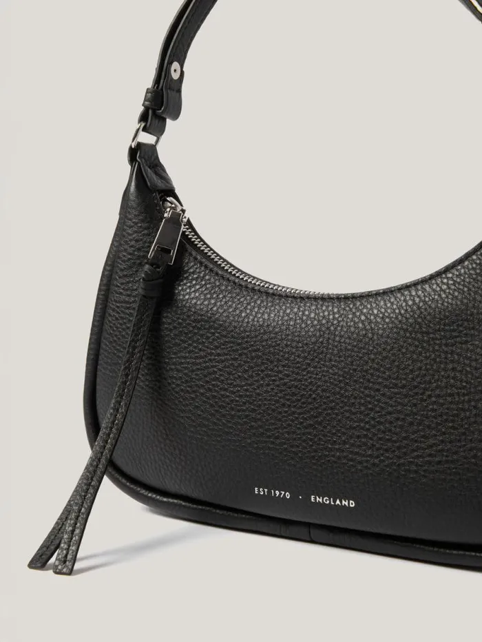 Leather Crescent Shoulder Bag Black Women Jigsaw Leather