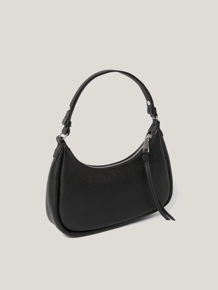 Leather Crescent Shoulder Bag Black Women Jigsaw Leather
